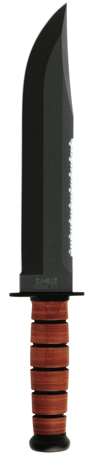 Ka-Bar 2217 Big Brother 9.38" Fixed Clip Point Part Serrated Black 1095 Cro-Van Blade Brown Leather Handle