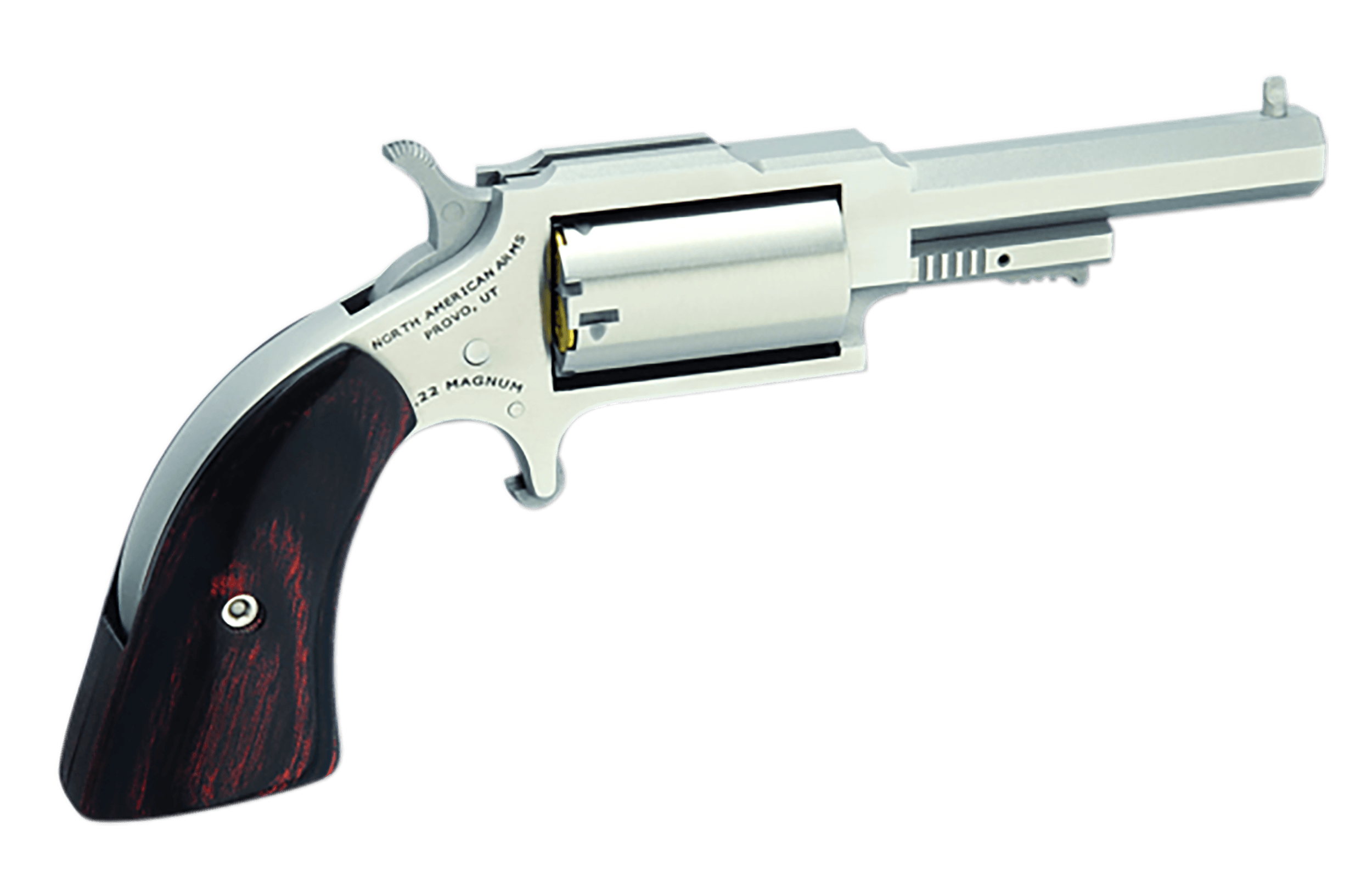 North American Arms 1860250 1860 Sheriff 22 WMR Caliber with 2.50" Barrel 5rd Capacity Cylinder Overall Stainless Steel Finish & Rosewood Boot Grip