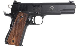 GSG GSG2210M1911CA 1911 *CA Compliant 22 LR 10+1 5" All Black Anodized Steel Barrel Serrated Slide Zinc Alloy w/Beavertail Frame Double Diamond Walnut Grip