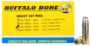 Buffalo Bore Ammunition 19C20 Heavy Strictly Business 357 Mag 158 gr Jacketed Hollow Point (JHP) 20rd Box