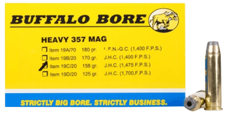 Buffalo Bore Ammunition 19C20 Heavy Strictly Business 357 Mag 158 gr Jacketed Hollow Point (JHP) 20rd Box