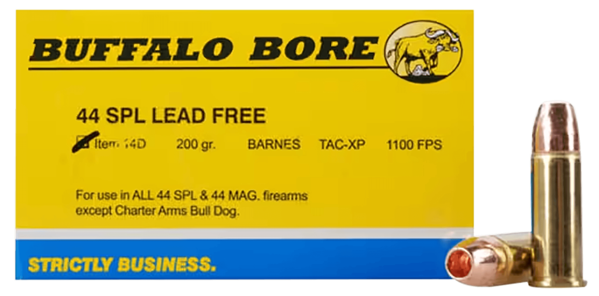 Buffalo Bore Ammunition 14D20 Buffalo-Barnes Strictly Business 44 S&W Spl 200 gr Barnes TAC XP Lead Free 20rd Box