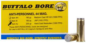 Buffalo Bore Ammunition 4J20 Anti-Personnel Strictly Business 44 Rem Mag 200 gr Hard Cast Wadcutter (HCWC) 20rd Box
