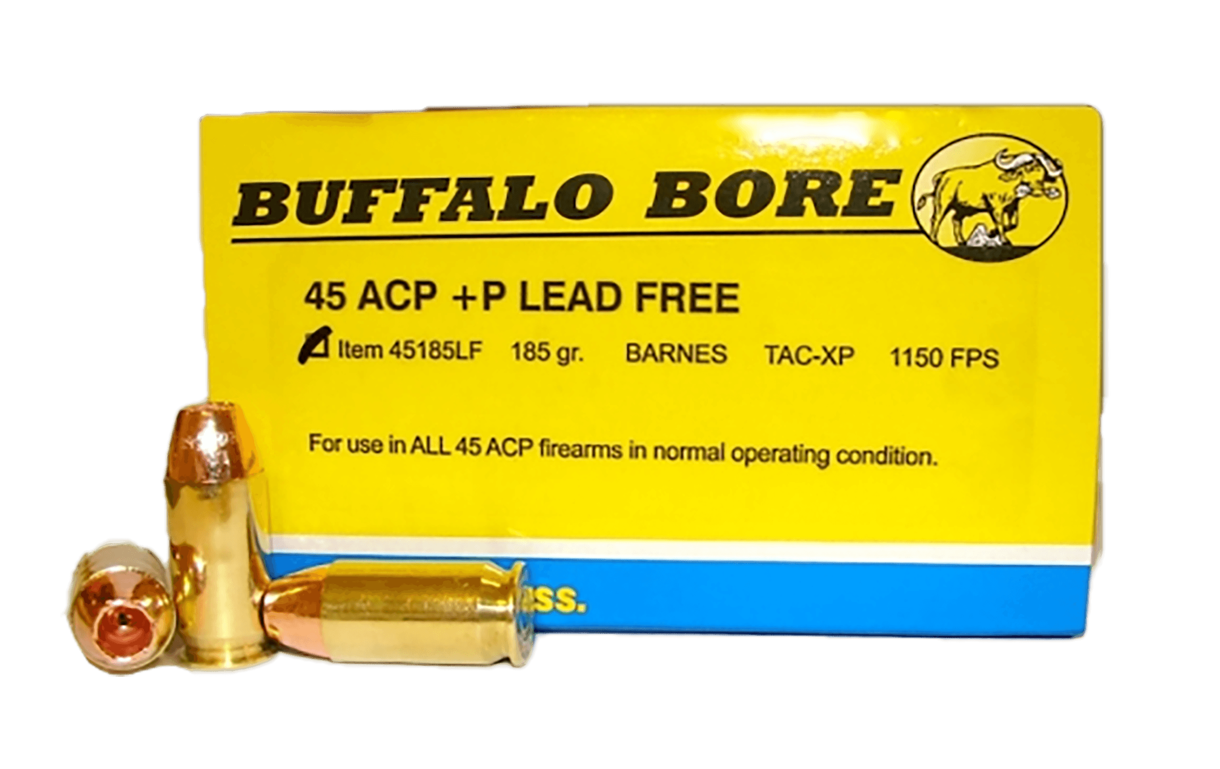 Buffalo Bore Ammunition 45185LF20 Buffalo-Barnes Strictly Business 45 ACP +P 185 gr Barnes TAC-XP Lead Free 20rd Box