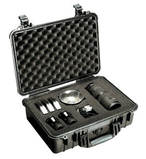 Pelican 1500 Protector Case made of Polypropylene with Black Finish Foam Padding Over-Molded Handle Stainless Steel Hardware & Double Throw Latches 16.75" L x 11.18" W x 6.12" D Interior Dimensions