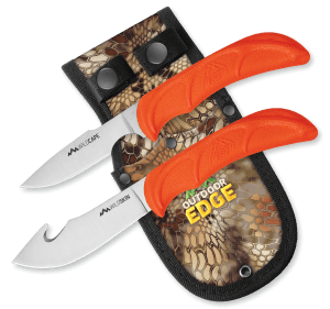Outdoor Edge WR1C WildPair 2.50"/4" Fixed Gut Hook/Caper Plain/Gut Hook 420J2 Stainless Steel Blade TPR Blaze Orange Handle