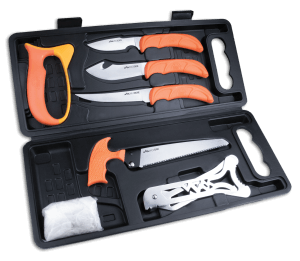Outdoor Edge WP2 Wild Pak Multiple Skinner w/Gut Hook/Saw/Caper Plain/Saw 420J2 Stainless Steel Blade FRN Orange Handle
