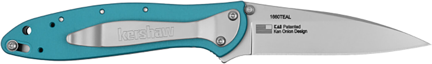 Kershaw 1660TEAL Leek 3" Folding Drop Point Plain Bead Blasted 14C28N Steel Blade Teal Anodized Aluminum Handle Includes Pocket Clip - Image 2