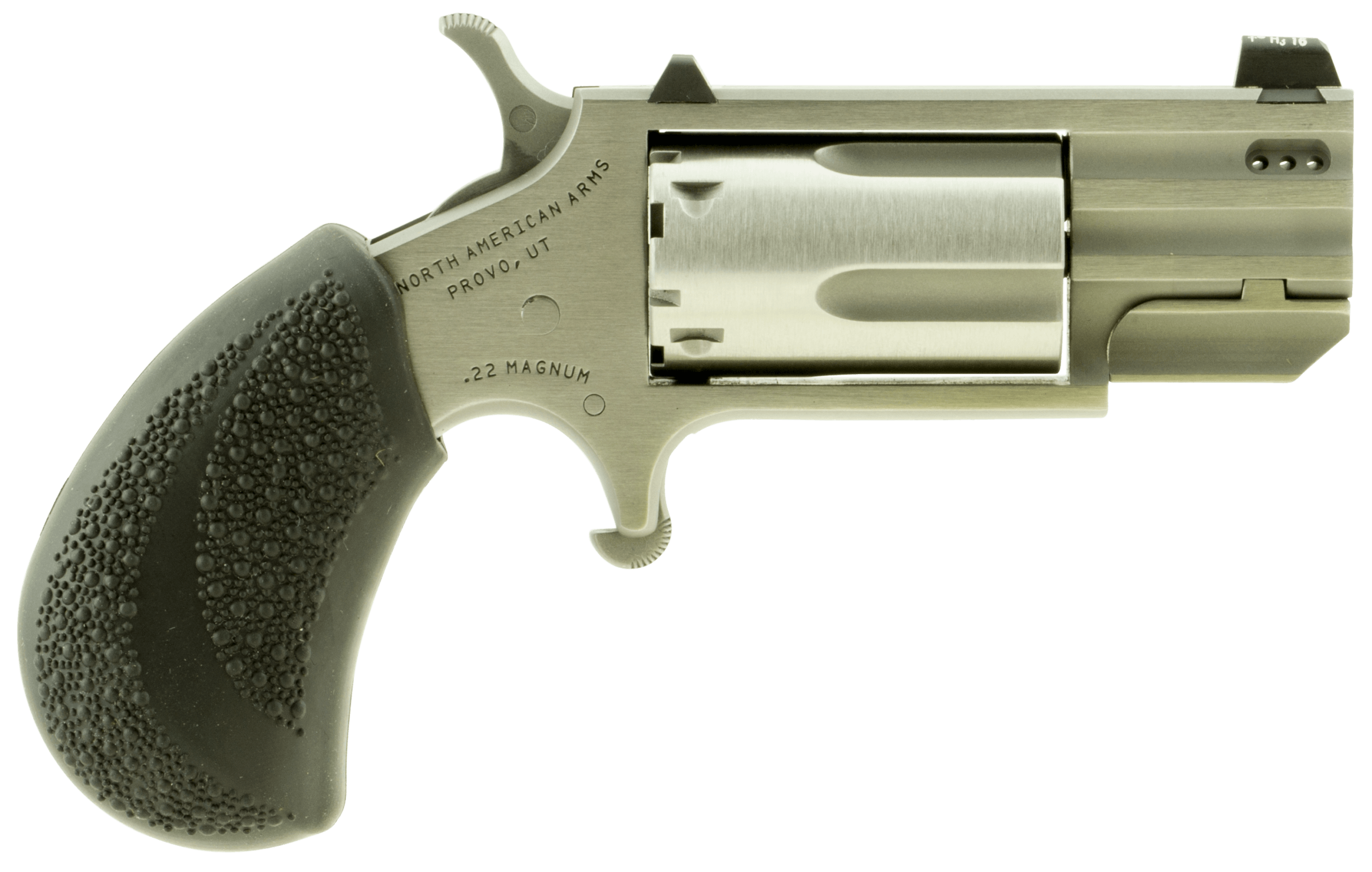 North American Arms PUGDP Pug 22 WMR Caliber with 1" Ported Barrel 5rd Capacity Cylinder Overall Stainless Steel Finish Black Polymer Grip & XS White Dot Sight