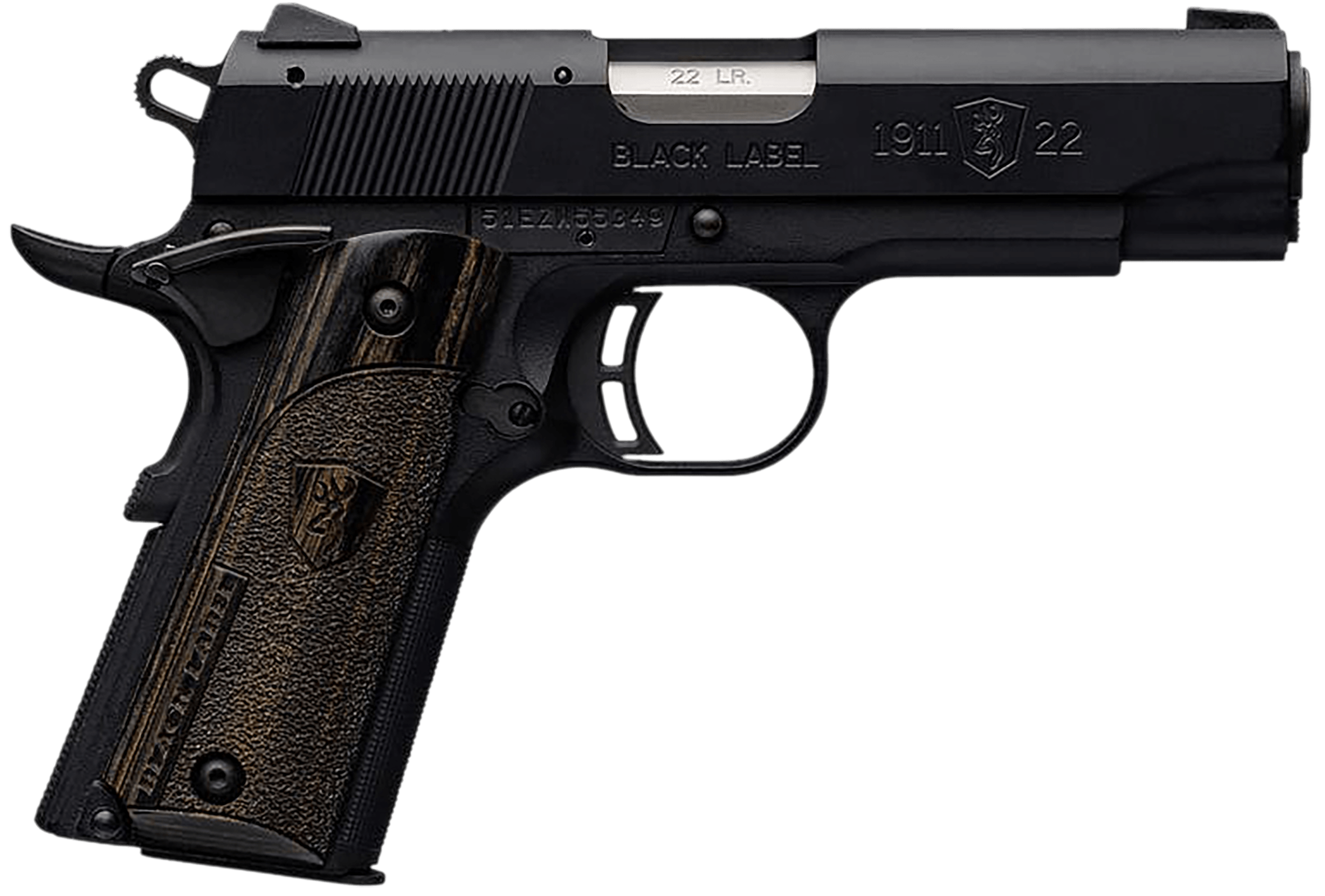Browning 051815490 1911-22 Black Label Compact 22 LR 10+1 3.63" Matte Black Serrated/Steel Slide Matte Black Polymer Frame w/Beavertail Black Laminate Stippled Grips