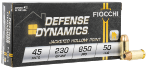 Fiocchi 45T500 Defense Dynamics 45 ACP 230 gr Jacketed Hollow Point (JHP) 50rd Box