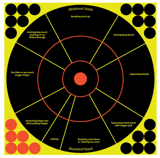 Birchwood Casey 34032 Shoot-N-C Handgun Trainer Self-Adhesive Paper Handgun Black/Yellow 12" Circle Includes Pasters 5 Pack